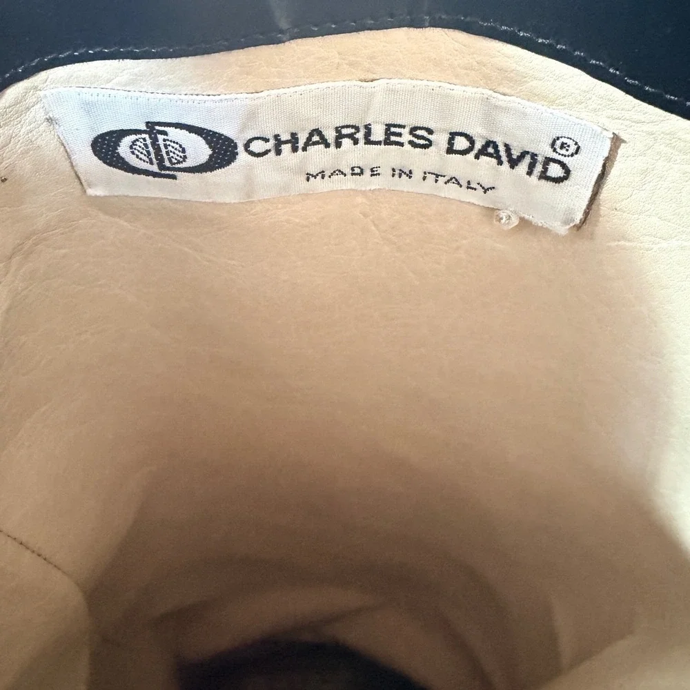 VTG Charles David Black Leather‎ Riding Boots Made in Italy Knee High - 7.5